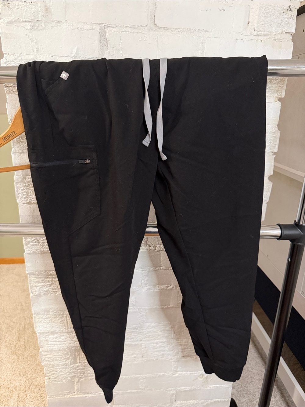 Figs Black Jogger Sweatpants with Gray Drawstring
